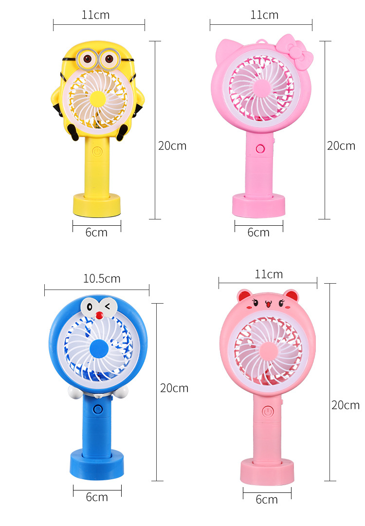 卡通造型手持迷你USB充电风扇 便携式学生宿舍办公桌面用带底座带灯光风扇 创意小风扇静音大风力详情16