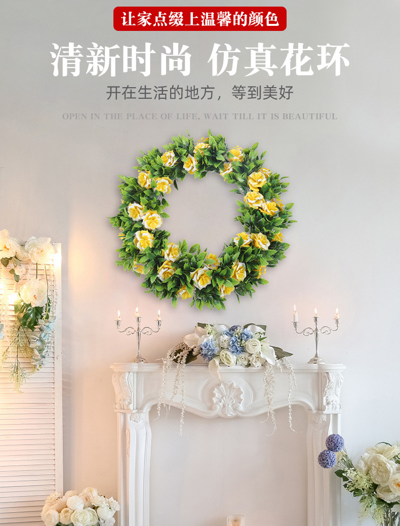 New in-stock flower wreath, grass ring, country-style American pendant decoration factory wholesale cross-border large simulation flower wreath pic 1