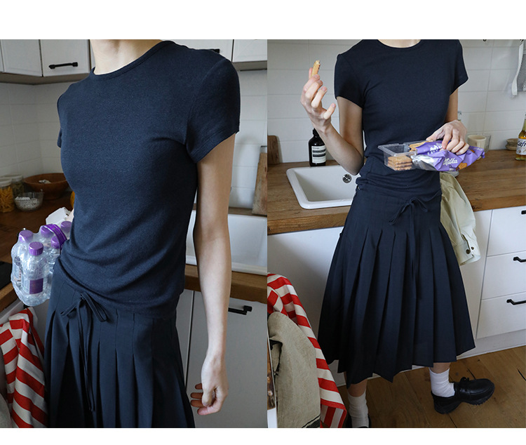 Simple and comfortable, zero-pressure, skin-friendly Tencel wool drape T-shirt, round-neck slim short-sleeved top 00113 pic 26
