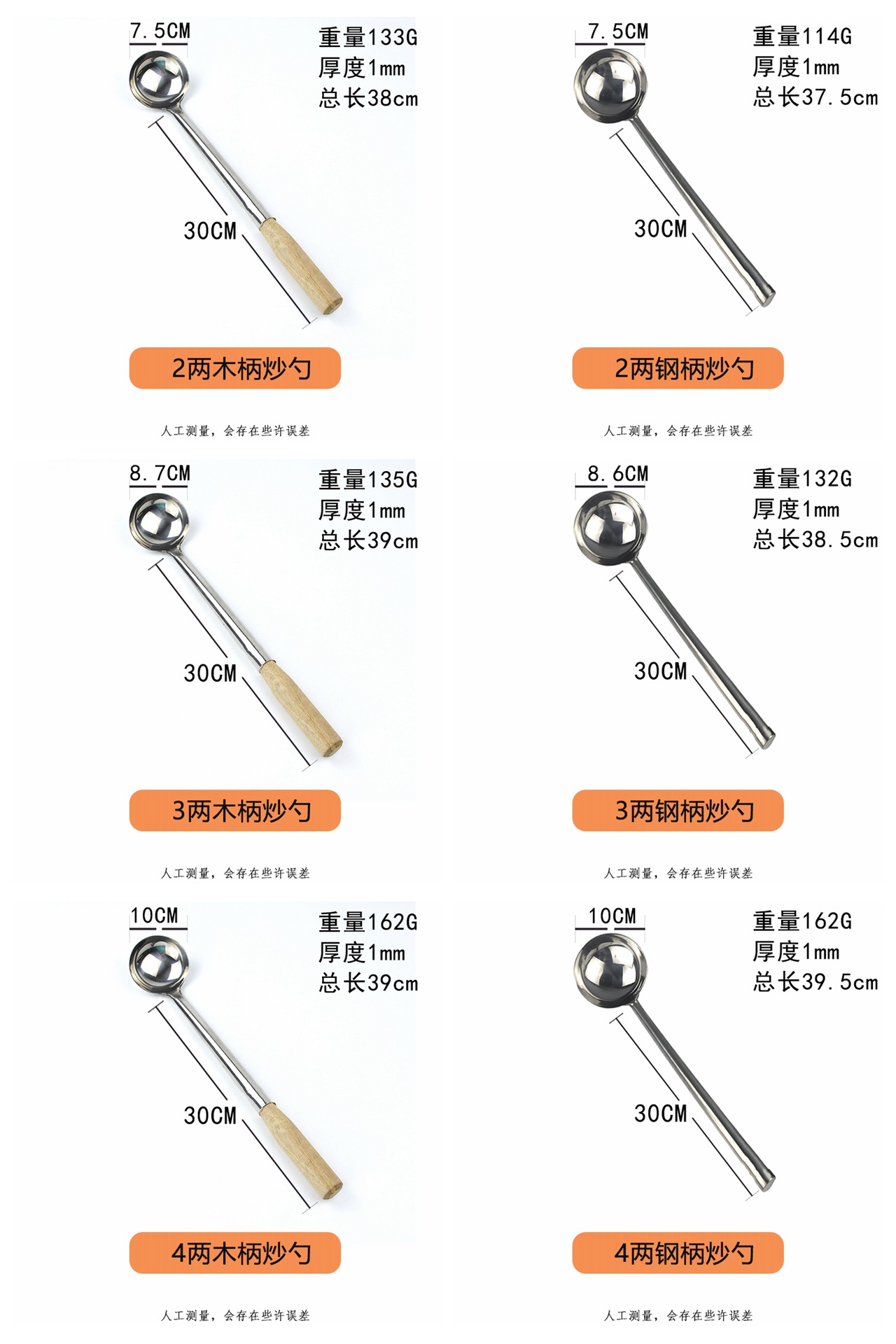 304 201不锈钢炒勺家用炒菜勺子 厨师专用马勺 长柄汤勺加厚手勺详情4