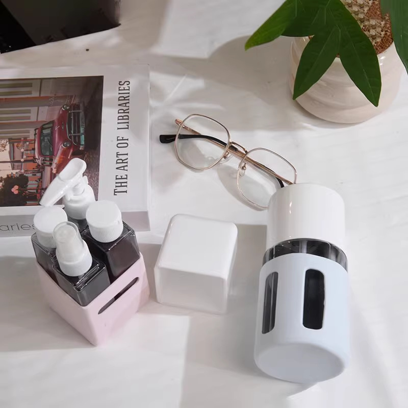 4合1旅行分装瓶套装防尘透明收纳盒化妆品乳液旅行小样带盖喷雾瓶详情8