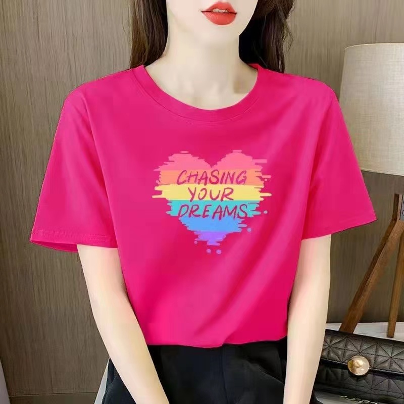 白色女士棉短袖T恤女2023新款夏季小个子体恤正肩大码印花上衣详情16