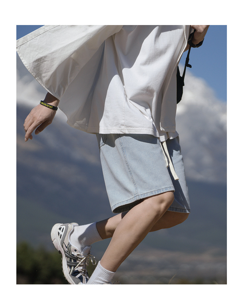 2024夏季新款牛仔短裤男浅蓝色松紧腰休闲裤潮牌百搭学生运动裤子详情8