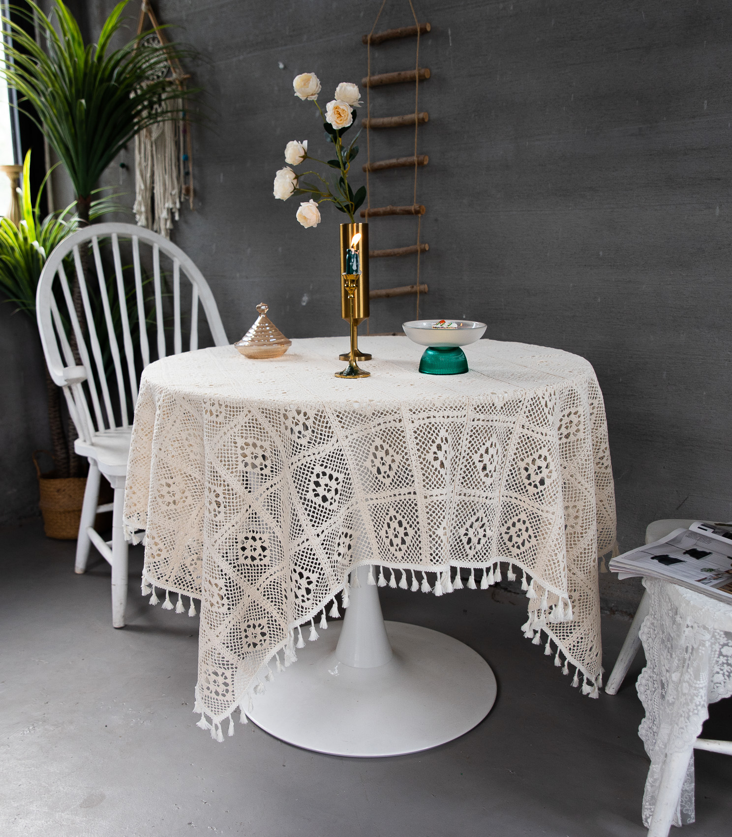 Korean hollowed-out crochet cotton thread woven tablecloths, square cultural art cross-border cover tablecloths, Taiwanese lace table MATS pic 13