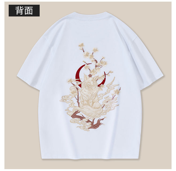 国潮夏季新款短袖t恤男装圆领宽松大码纯棉国潮重工刺绣潮牌 休闲半袖 pic 9