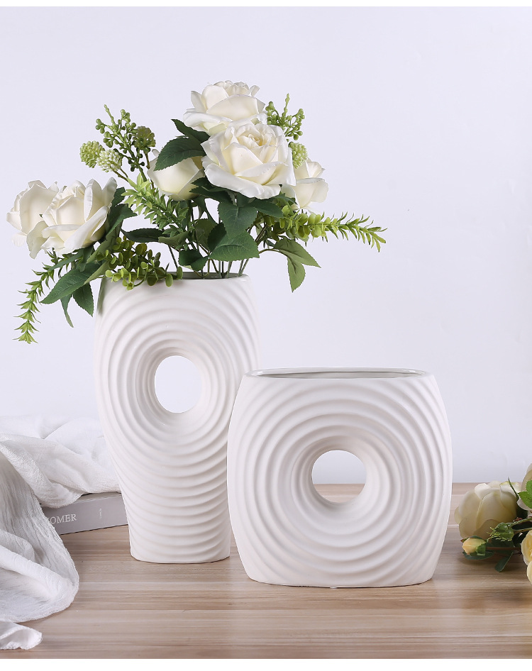 2025 New Nordic modern and simple white ceramic vase decoration, home living room model room flower arrangement, artificial flower table decoration, home decoration art, new Chinese style good items pic 9