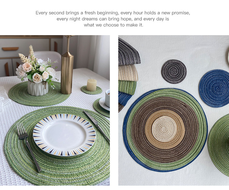 D-HOME Nordic style cotton-like placemats, round ramie woven coasters, heat-insulating plate pads, decorative prop pads, household heat-resistant pads, waterproof, anti-slip, oil-resistant, heat-resistant and wear-resistant pic 14
