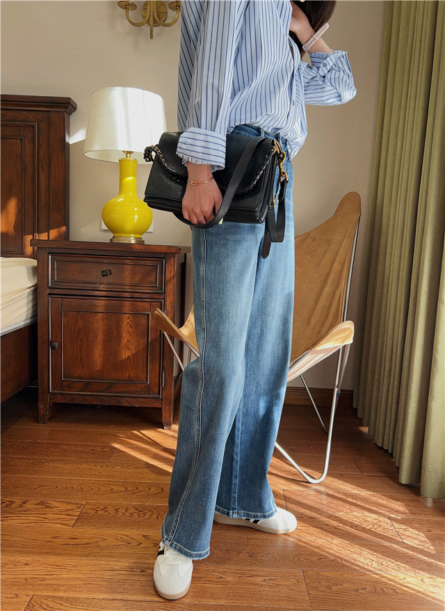 Treasure pants: Slimming, versatile, drape black straight-leg jeans for petite women, high-waisted wide-leg pants pic 10