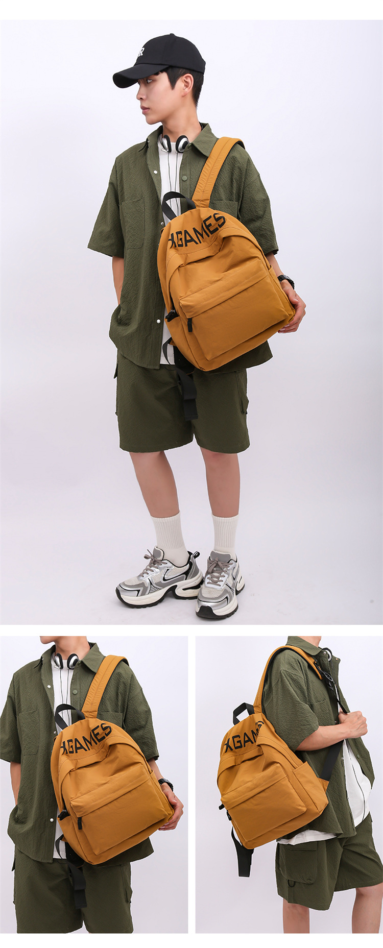 简约时尚潮流双肩包纯色字母休闲背包男女户外旅行大容量学生书包详情11