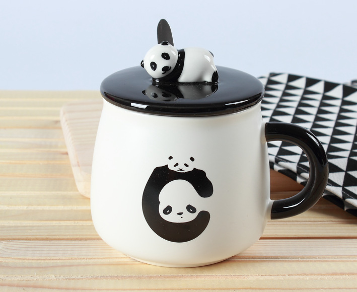 Home use, high appearance level, cartoon creativity, cute covered spoon, animal panda, ceramic mug, student dormitory office pic 2