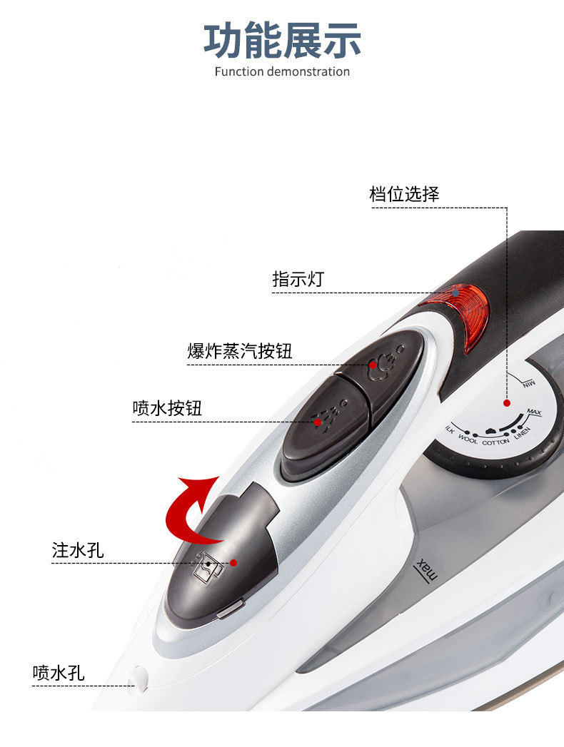 Foreign trade cross-border SOKANY Iron, household electric iron 2052, Ironing clothes, spray, handheld portable steam brush pic 6