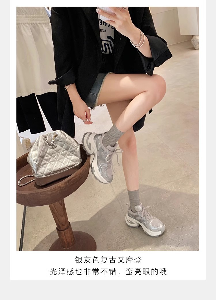 葡萄妈同款2024夏季新款轻便运动鞋透气网面厚底增高老爹鞋女详情15