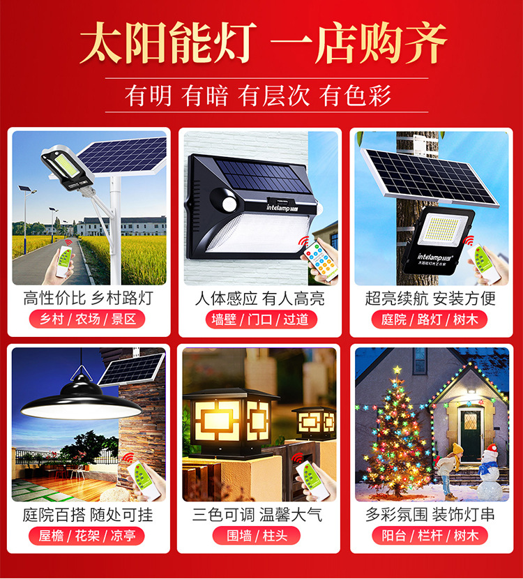 Solar floodlights, led courtyard outdoor camping site waterproof, new rural ultra-bright lighting floodlights pic 37