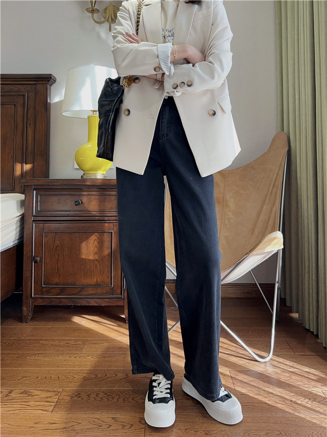 Treasure pants: Slimming, versatile, drape black straight-leg jeans for petite women, high-waisted wide-leg pants pic 19