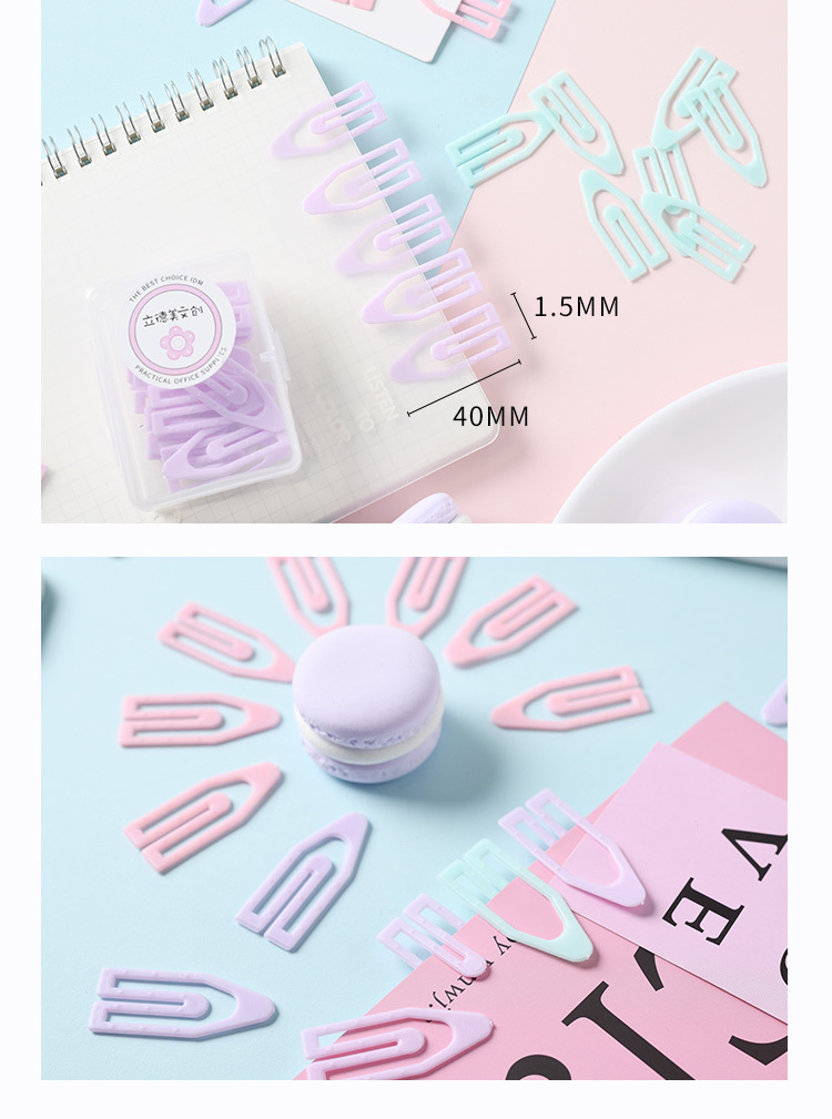 Lidemei Cultural and Creative Fresh Macaron Office Supplies Small Box, Long Tail clip, stapler, Paperclip binding set pic 13