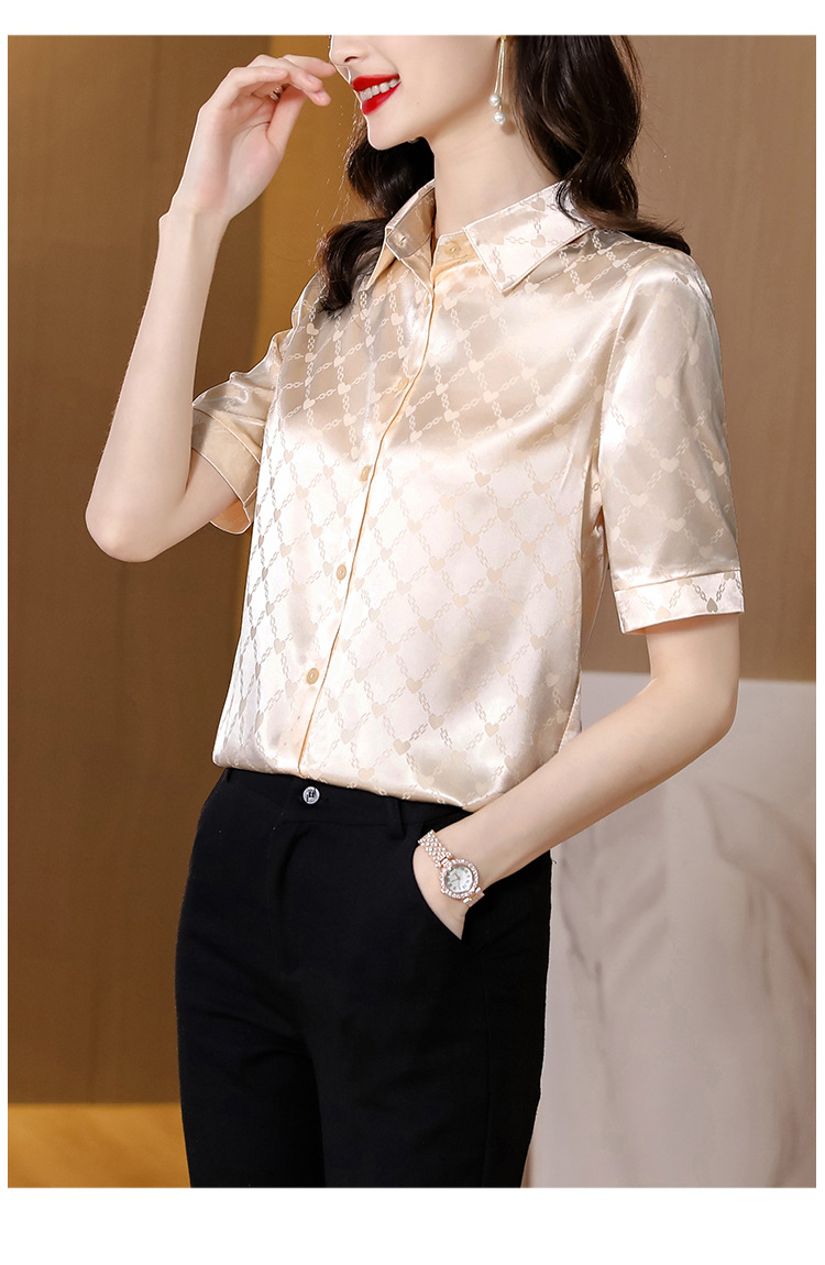 真丝衬衫女桑蚕丝时尚百搭短袖气质翻领中年衬衣2024夏季女士新款详情19