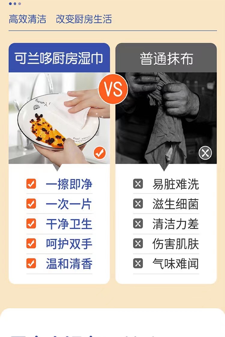 批发可兰哆厨房湿巾去油去污家用强力清洁湿纸巾去油污抹布加大厚详情7