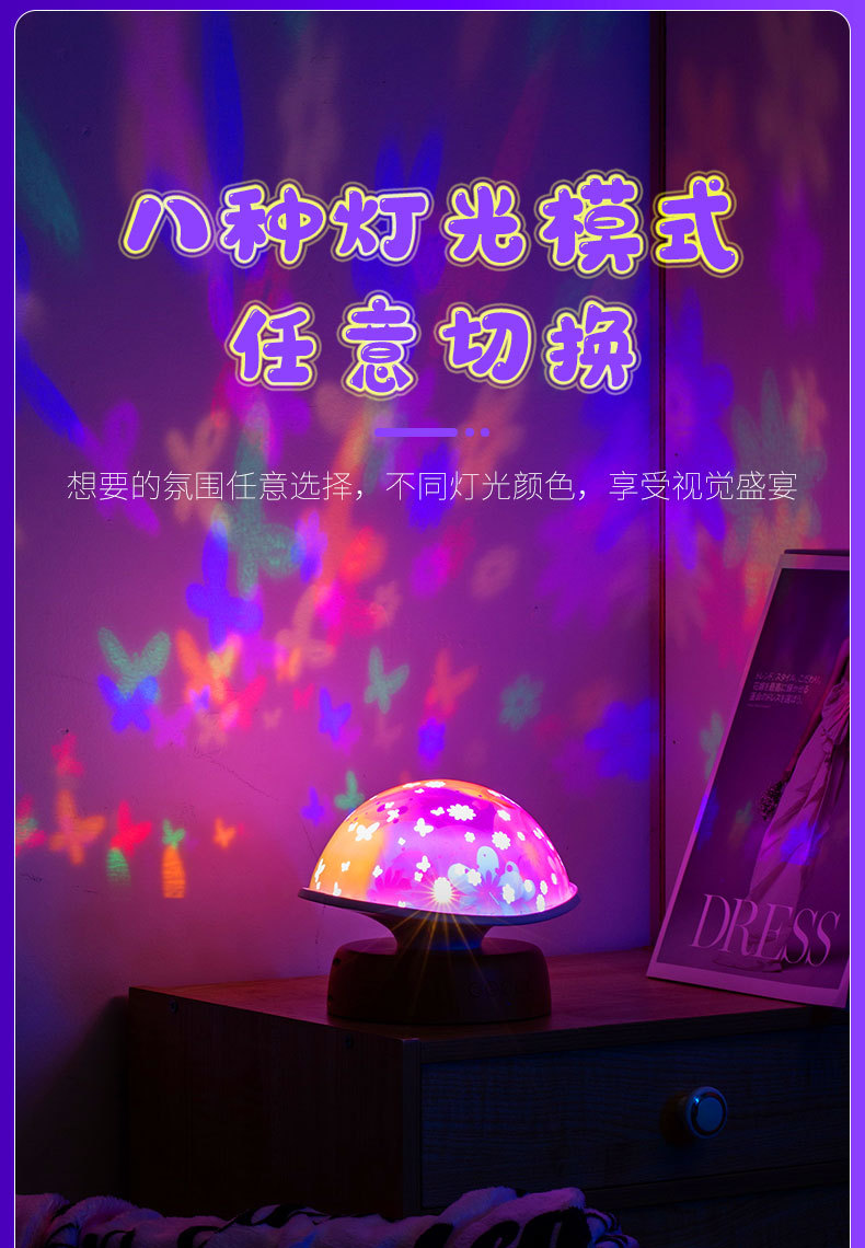 木纹蘑菇投影月光灯蓝牙音箱灯七彩氛围灯摆件桌面幻彩创意生日礼物跨境女生详情5