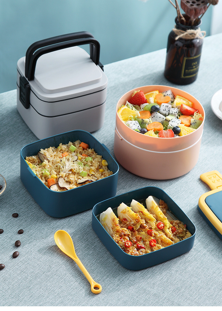 INS网红手提双层饭盒便携午餐盒学生便当盒塑料可微波炉Bento Box详情17