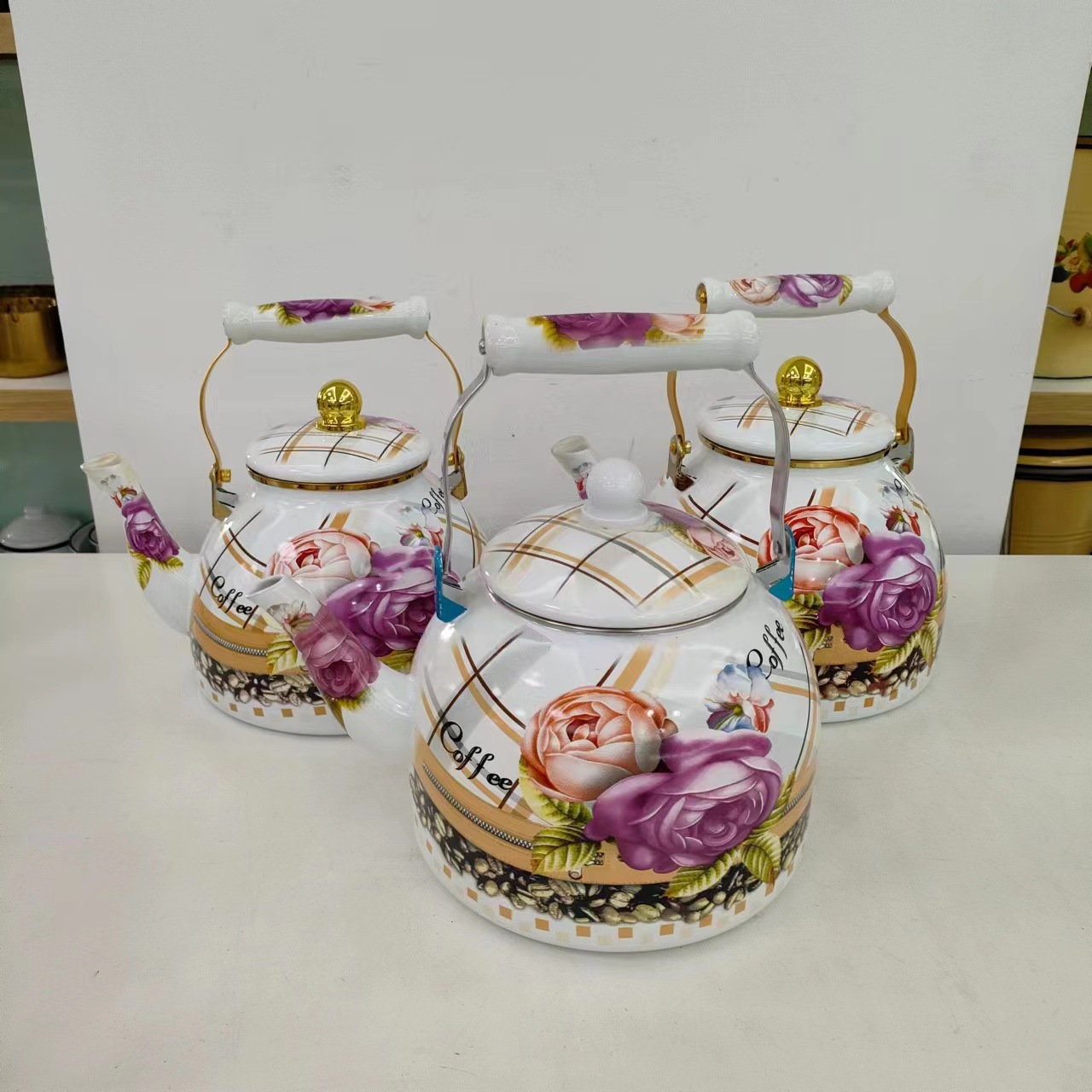 新款俄罗斯风格水花1.2L平底壶2.8L精美搪瓷壶4L珐琅茶壶5L大容量详情7