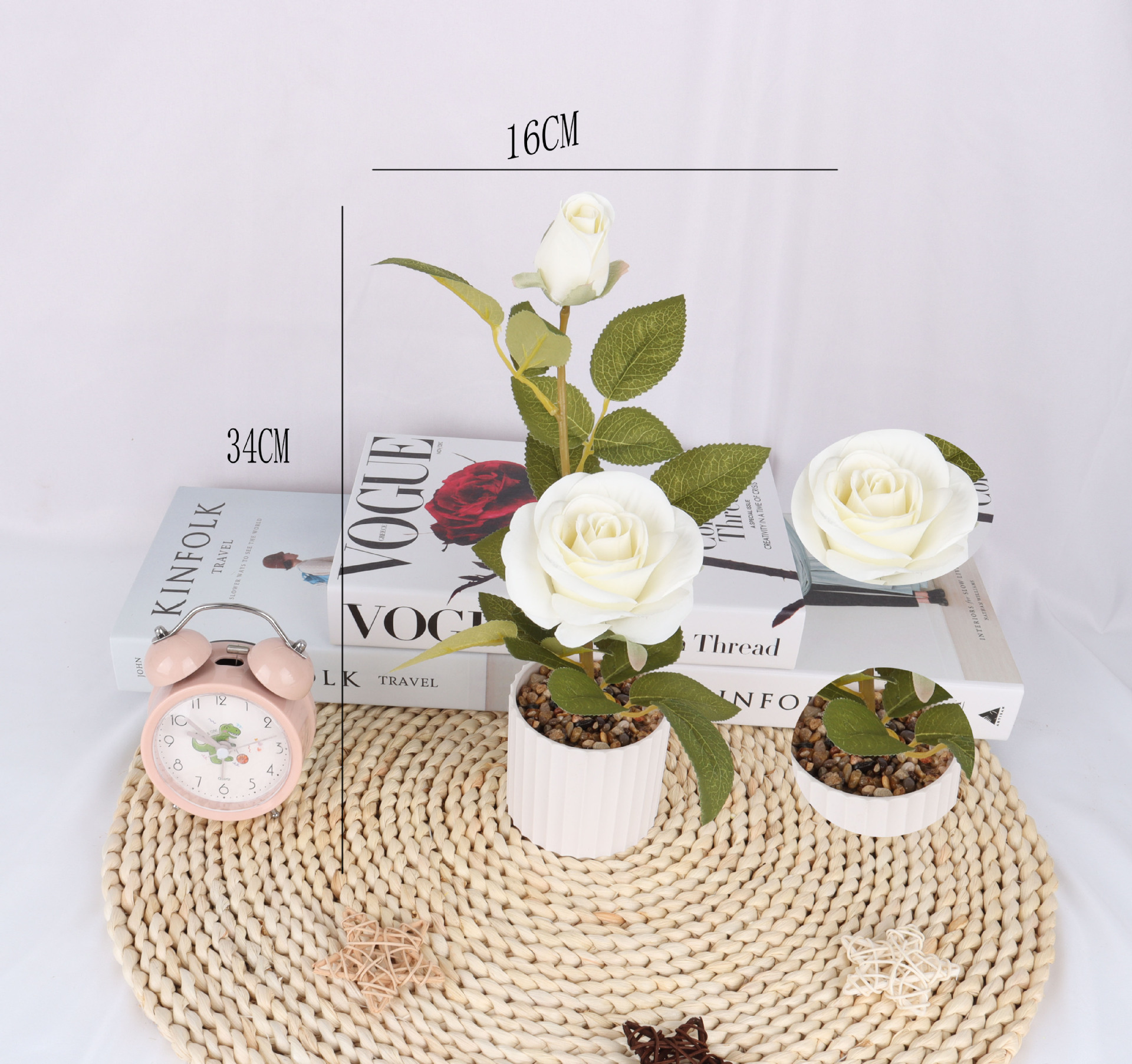 Faux matte fabric rose potted plants/faux flower bonsai/home ornaments/faux flower creative interior small ornaments / pic 3