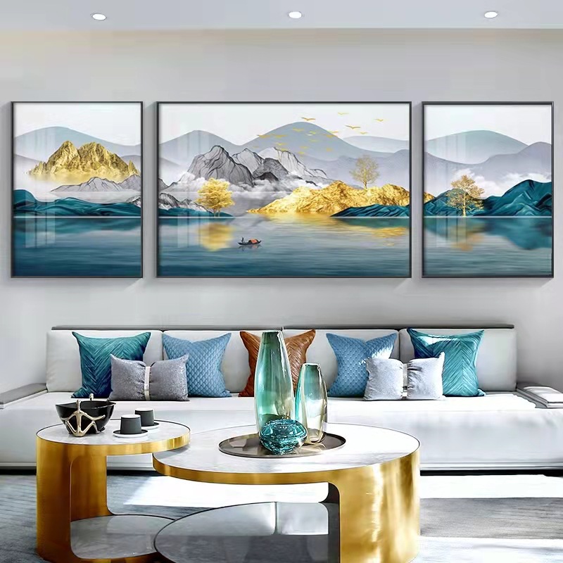 现代简约客厅装饰画高级感沙发背景墙轻奢挂画壁画大气三联晶瓷画详情5