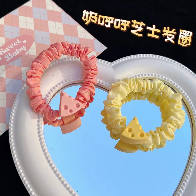Cute and sweet, with a high level of appearance, cheese and cheese hair bands in a girlish heart, sweet and tender pink small intestine hair bands, headbands and headwear for girls pic 2