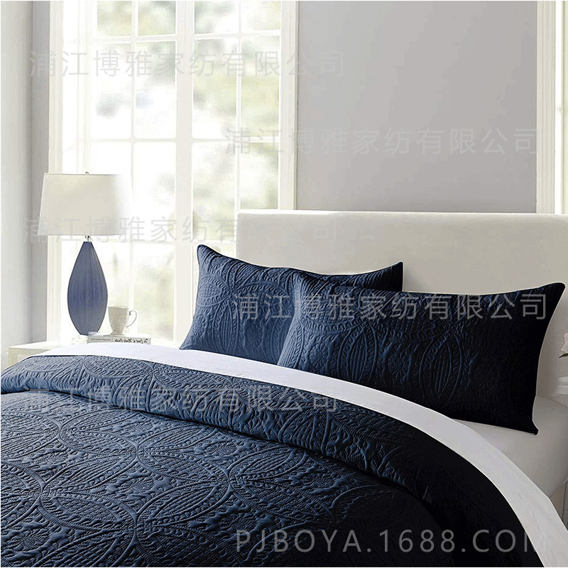 Boya Home Textile Wholesale 2022 High-quality Summer Three-piece Set Solid color Gongsatin Jacquard quilted high-count high-density Pillowcase pic 8