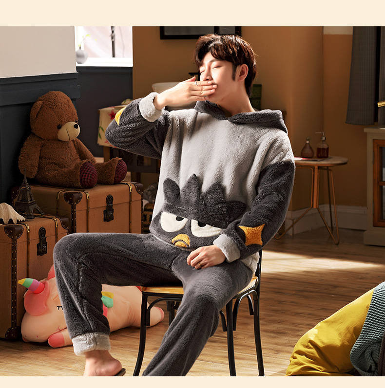 长毛绒冬季卡通情侣加厚加绒睡衣女帽子外穿法兰绒套装男士家居服详情12