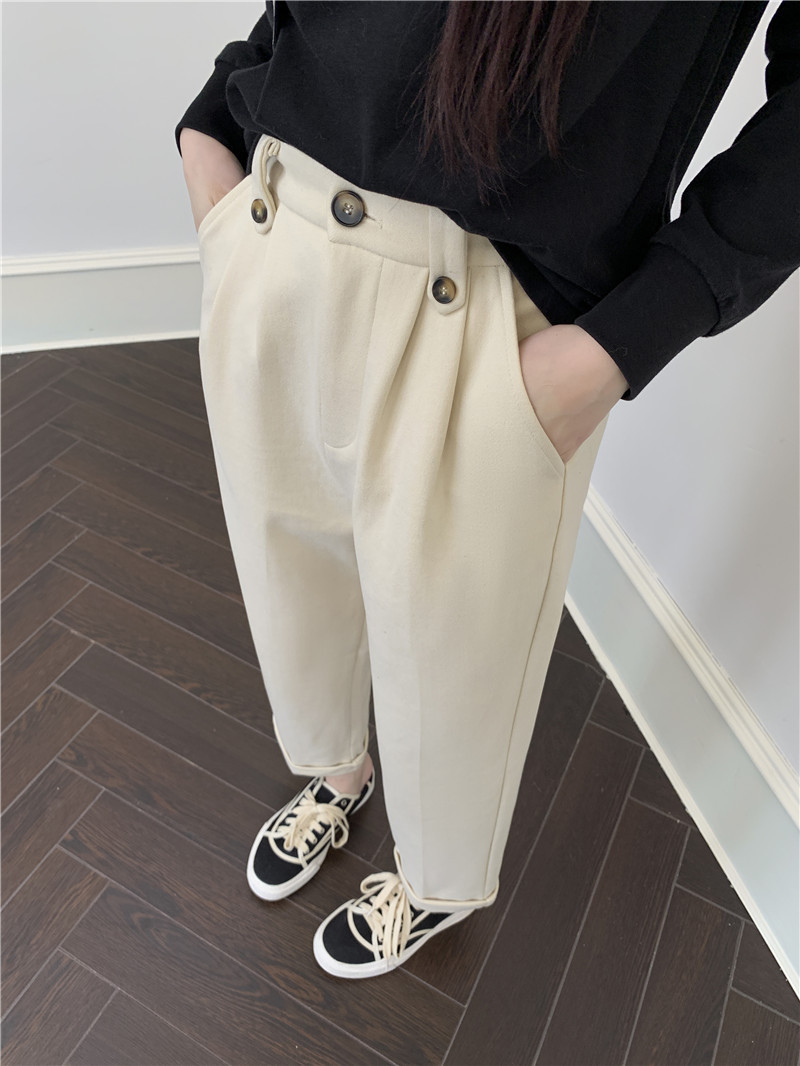 Apricot-colored woolen pants for women in the autumn and winter of 2022: loose, slimming, thickened, warm, and casual, grandma and dad pants pic 5
