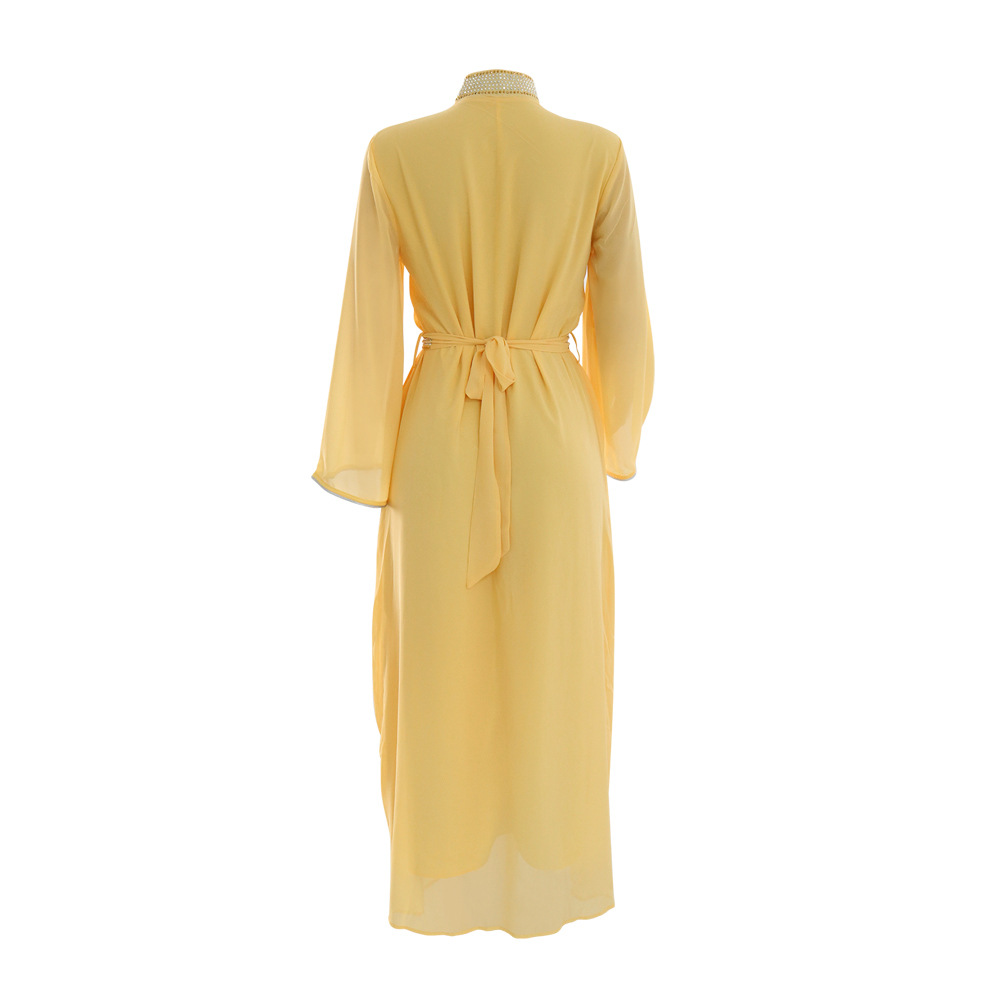 XQY500090 Foreign trade Arab robe, Middle East kaftan fashion Hot diamond belted chiffon dress pic 45