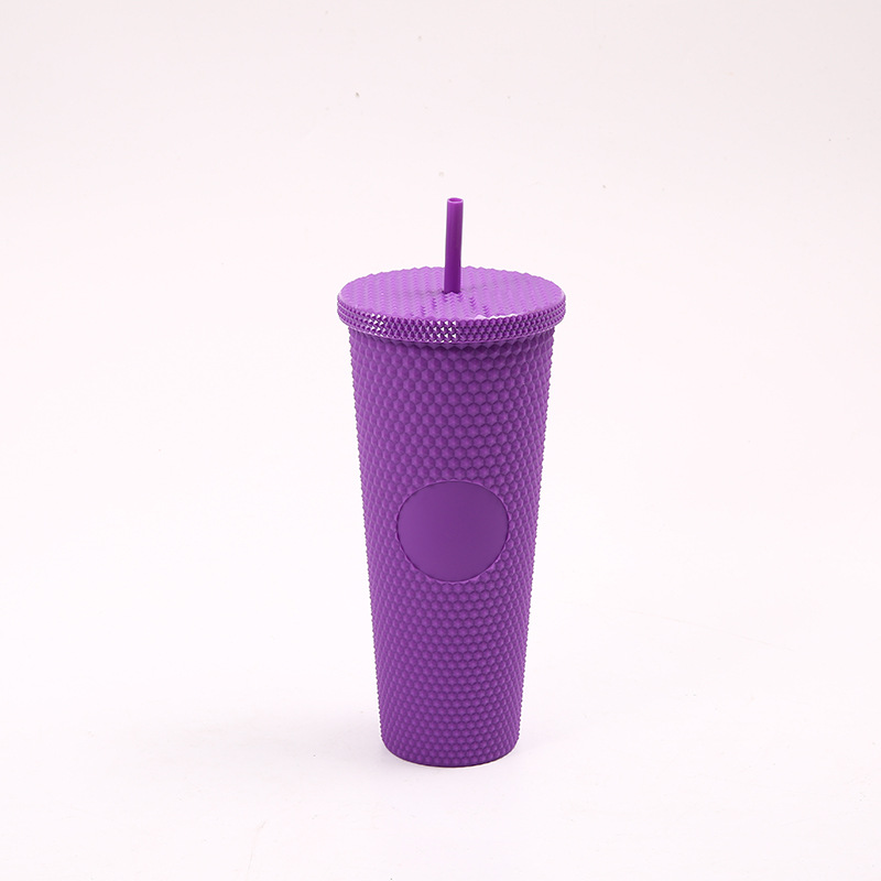 跨境厂家新款创意双层吸管扎手塑料杯 通用便携大容量星巴榴莲杯详情8
