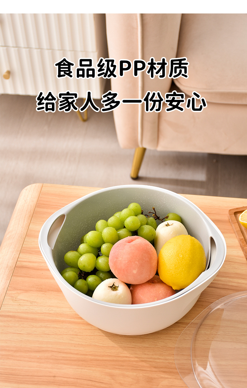 双层沥水篮圆形多功能家用厨房洗菜盆水果篮PP材质带盖沥水篮01188-0507详情6
