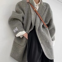 French chanel-style short double-sided wool and woolen coat for women to look younger and petite in spring. Cashmere Hepburn style top pic 7