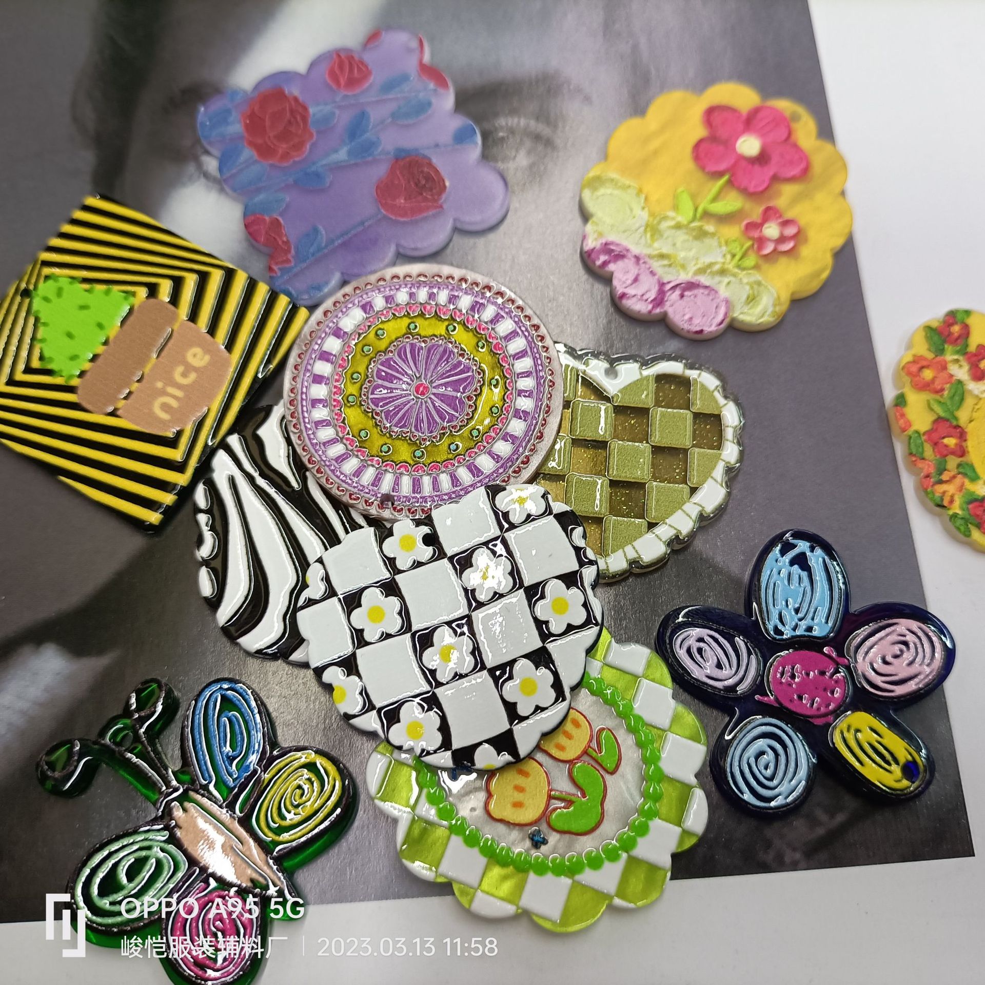 ins colorful and irregular-shaped flower apple color block relief acrylic pendant DIY handmade jewelry earring accessory material pic 2