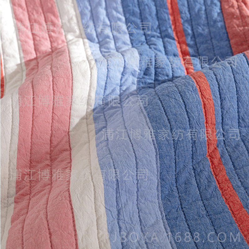 Simple and high-end quilted quilt, blue striped pure cotton three-piece bed cover, spring and summer air conditioner quilt, washed quilt wholesale pic 13
