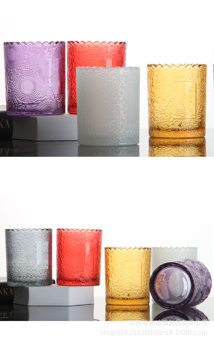 厂家批发彩色蜡烛杯玻璃杯创意香薰杯DIY 雕花蜡烛杯玻璃花边烛台详情9