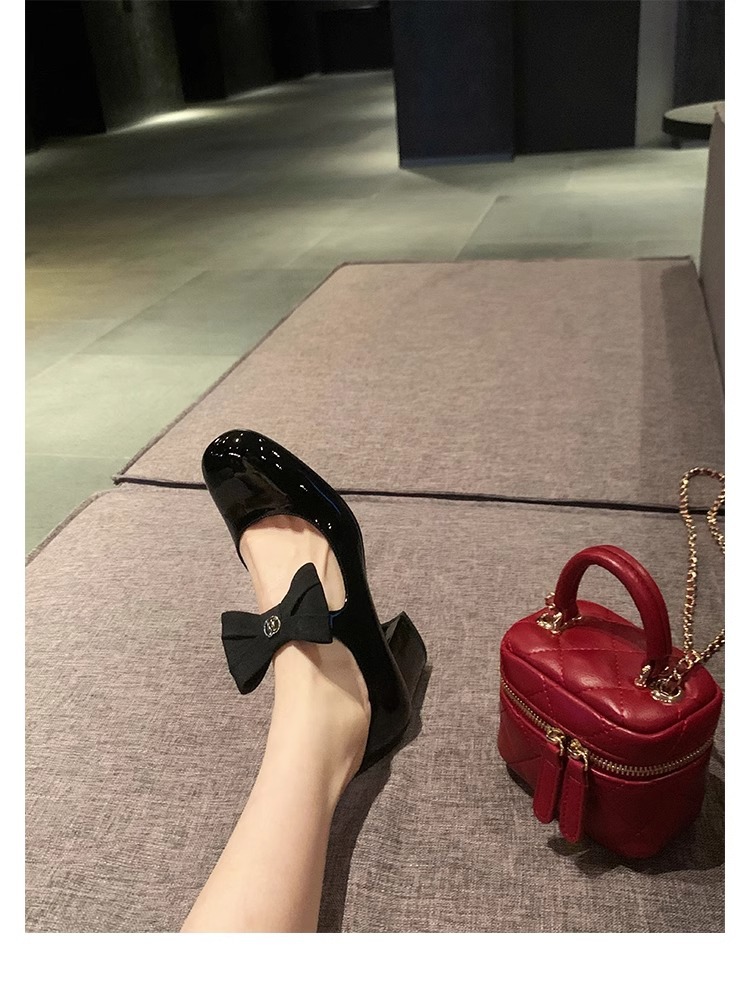 葡萄妈蝴蝶结玛丽珍鞋女法式高跟鞋真皮女鞋小香风粗跟制服皮鞋女详情35