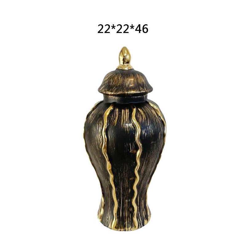 2025 Light luxury retro antique antique electroplated gold ceramic hand-painted black and white lacquer striped General Can Model Room hotel pic 17
