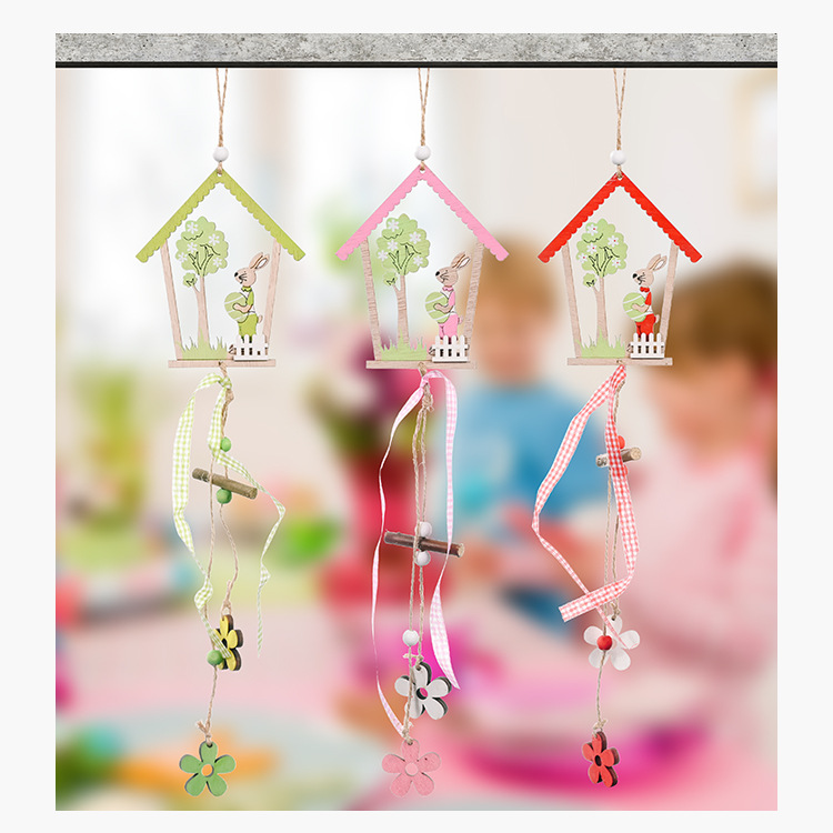 New cross-border Easter decorative items: Earrings, Easter egg house, egg-shaped rabbit wooden pendant, egg-shaped wooden house pendant, exquisite and durable pic 4