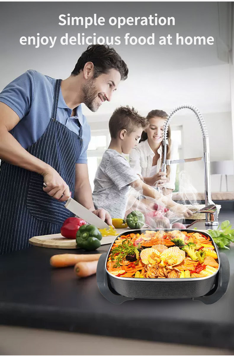 电火锅方锅烧烤一体锅跨境代发家用电热锅ELECTRIC FRYING PA详情9