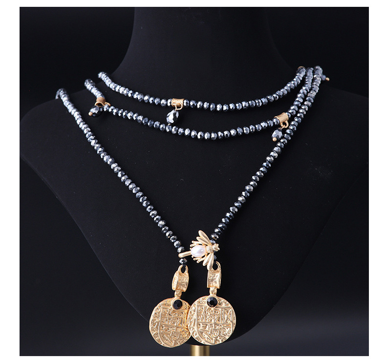小众设计感铜合金项链璀璨金币黑色百搭长款项链中古撞色串珠项链详情9