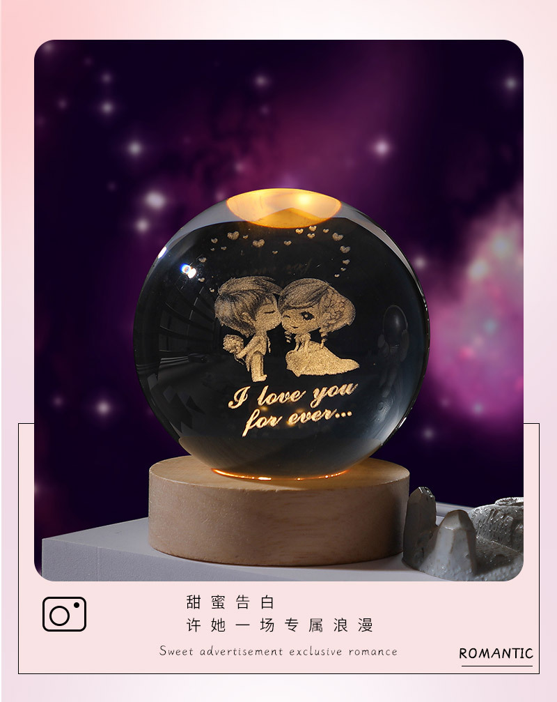 Escultura interior 3d bola de cristal pequeña luz nocturna galaxia bola de vidrio base luminosa de madera mesa de escritorio de ping-pong regalos de decoración de vacaciones pic 11
