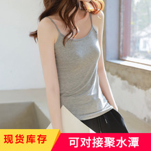 网红短款黑色打底螺纹吊带背心女夏季内搭无袖设计感外穿上衣潮详情3