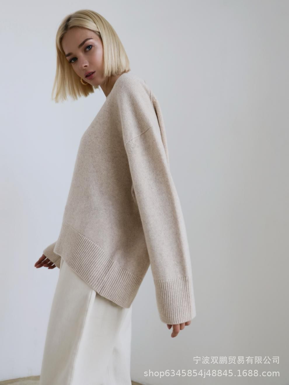 秋冬跨境俄罗斯爆款女装针织衫圆领纯色宽松毛衣欧美详情11