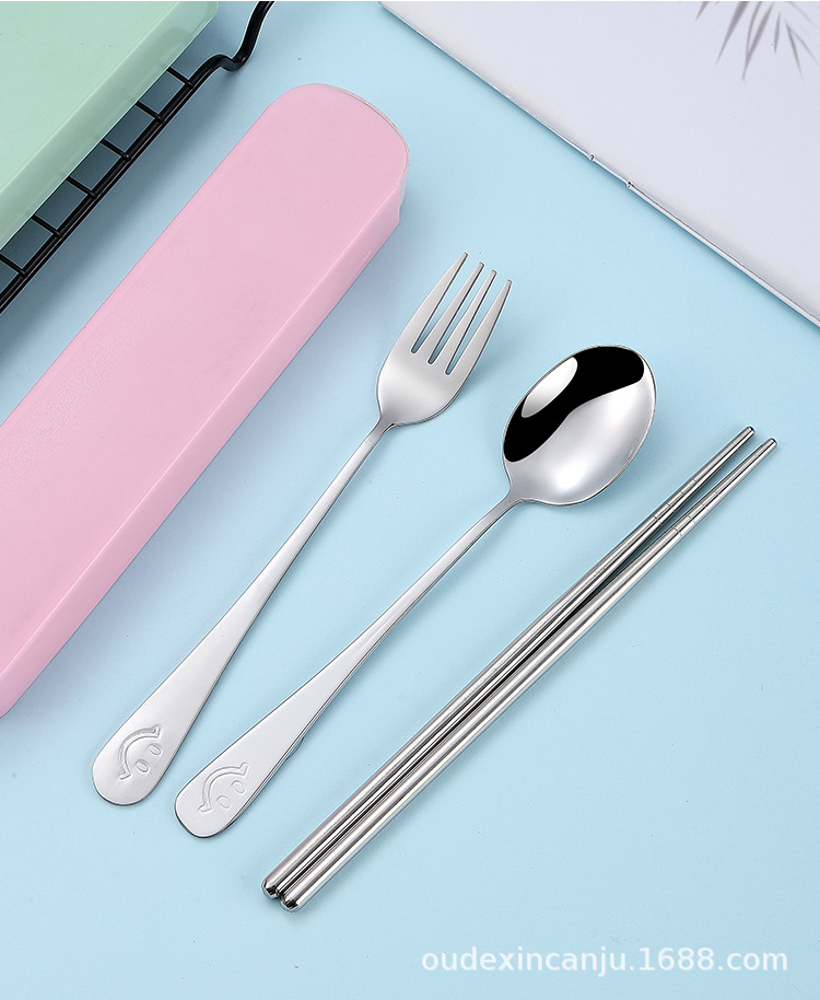Advertising gift stainless steel tableware smiling face set, three-piece set of spoons, forks and chopsticks, customized tableware set for travel and outdoor activities pic 12