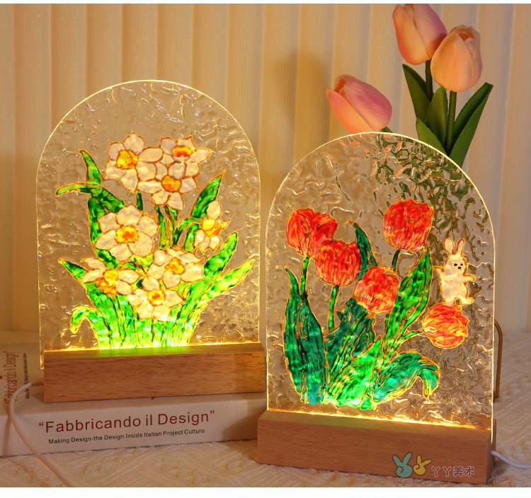 郁金香玻璃画小夜灯手工diy绘画材料包水波纹亚克力板教师节礼物详情6