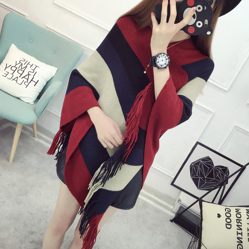 Loose tassel shawl spring and autumn new women sweater coat plus-size knitted cape pullover 蝙蝠衫 pic 8