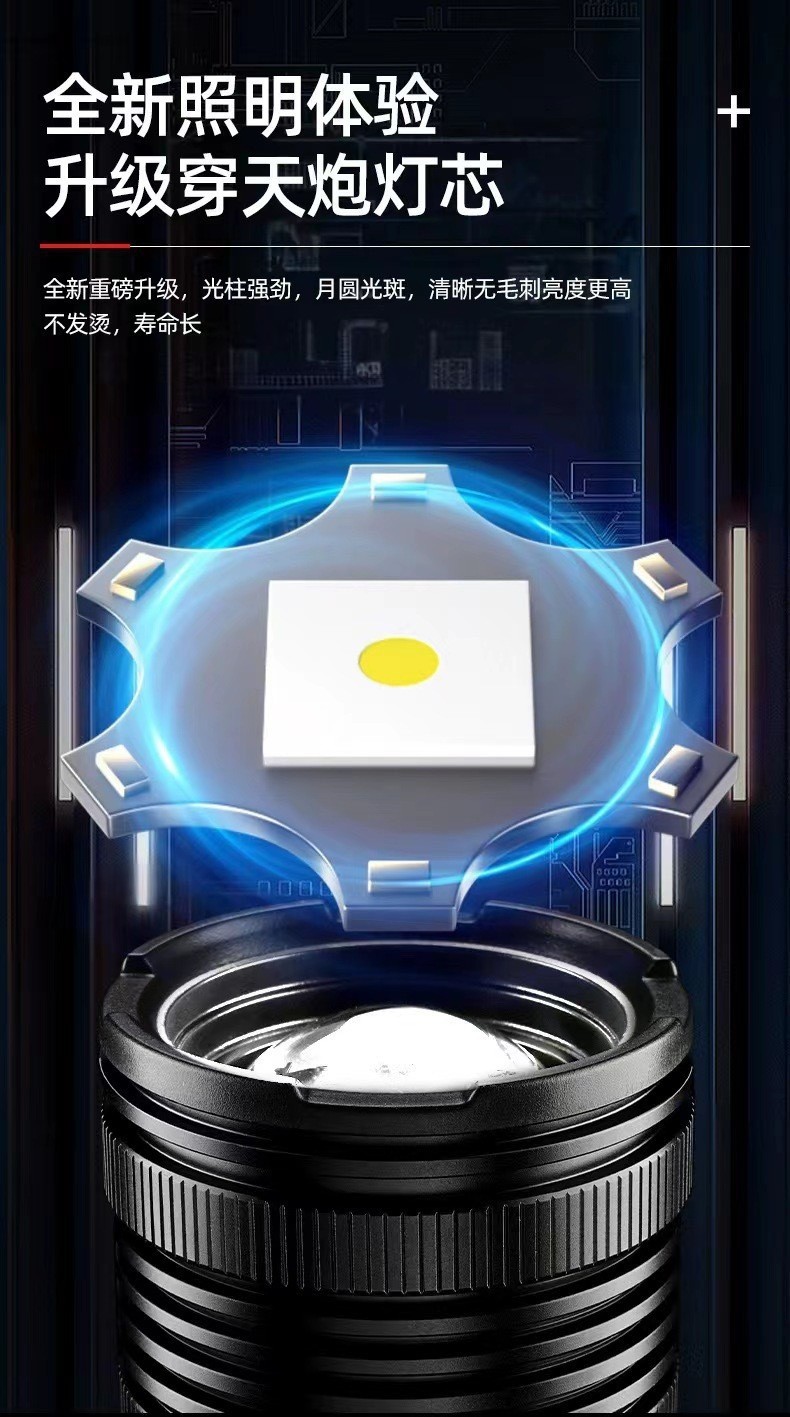 穿天炮白激光伸缩变焦COB侧灯强光手电筒持久续航远射手电筒详情3