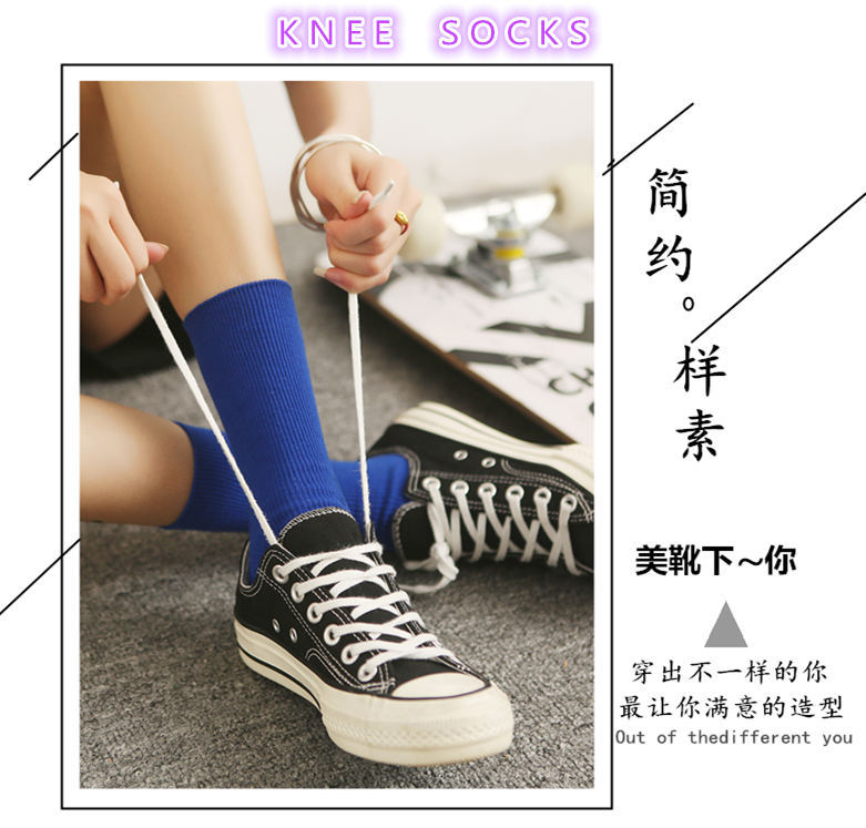 Calcetines mujer primavera verano calcetines de algodón calcetines medio colegial estilo coreano versión ins trendy personalidad versátil doble aguja calcetines montón mujer pic 2